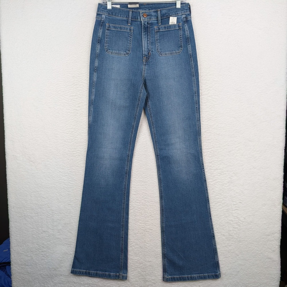 NWT GAP 70s Flare Jeans Women's 29/8 TALL Patch Pocket High Rise Blue Denim